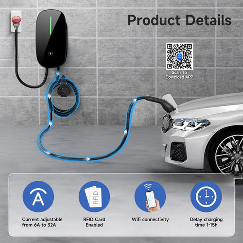 AFEEV Smart Type 2 EV Charger Wallbox – 7.6kW / 11kW / 22kW – WiFi, RFID, 5m Cable
