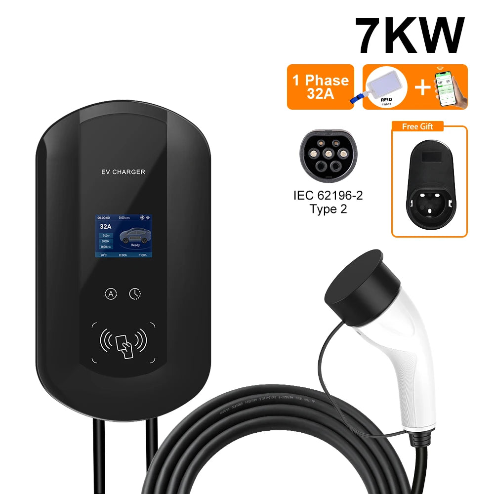JDMEX Type2 EV Charger Station 32A 7KW Electric Vehicle Charging Station 16A 11KW 22KW IEC62196-2 EVSE Wallbox With APP Conttol