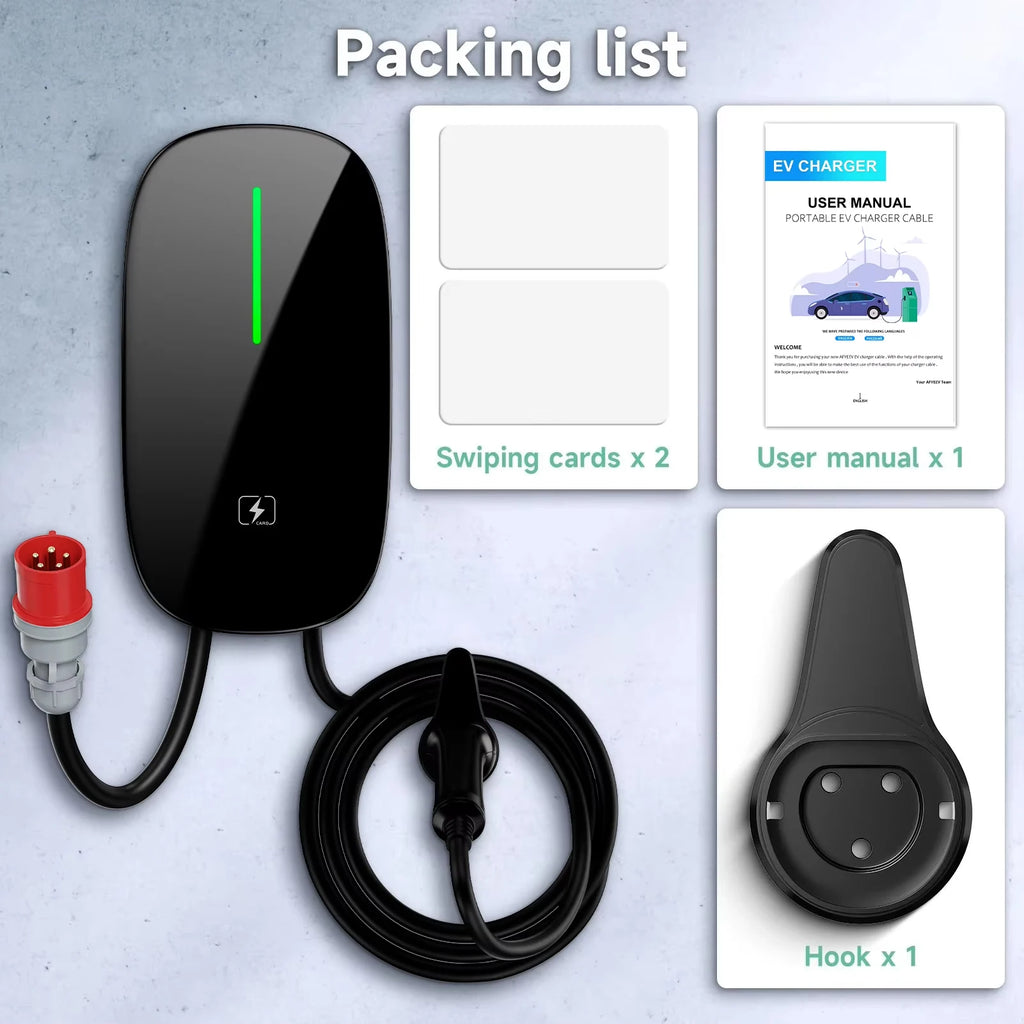 AFEEV Smart Type 2 EV Charger Wallbox – 7.6kW / 11kW / 22kW – WiFi, RFID, 5m Cable