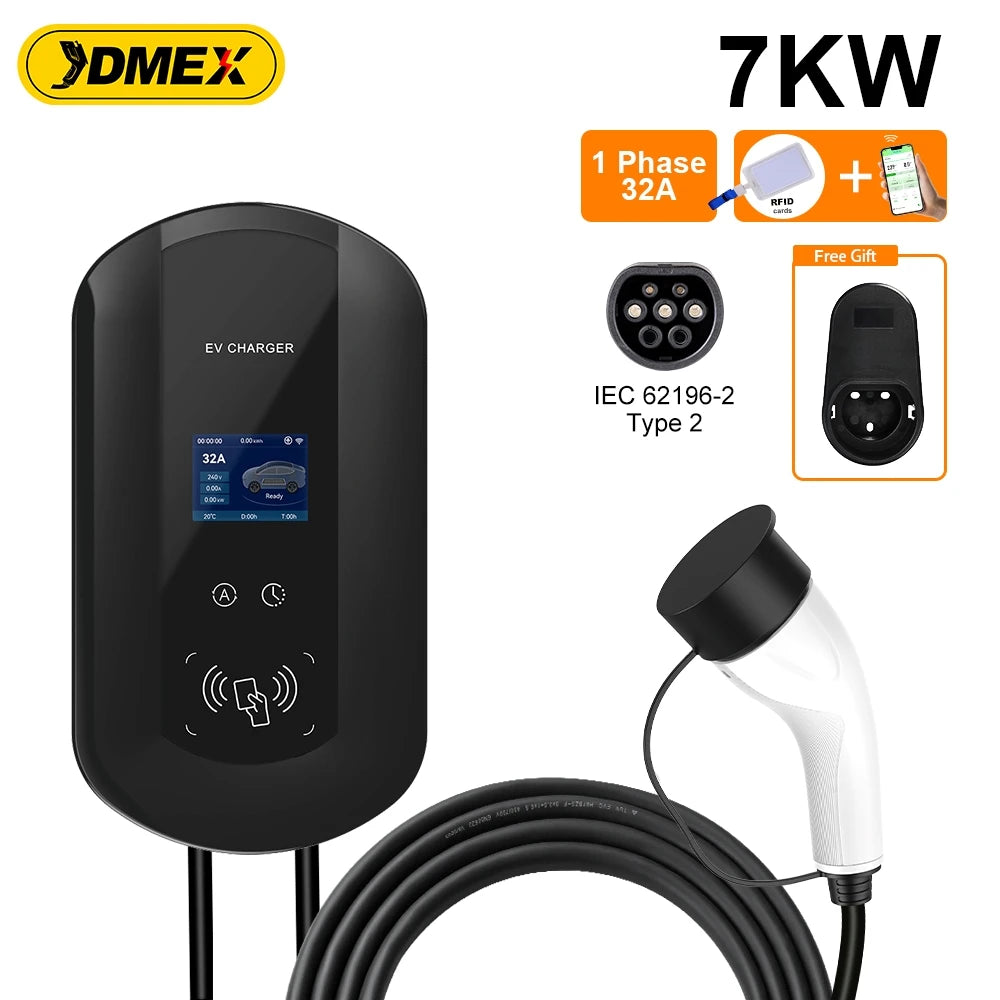 JDMEX Type2 EV Charger Station 32A 7KW Electric Vehicle Charging Station 16A 11KW 22KW IEC62196-2 EVSE Wallbox With APP Conttol