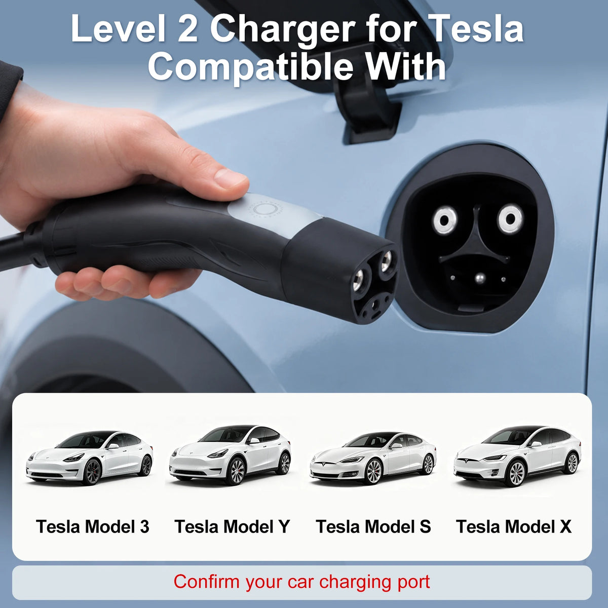 DREAMDASH 32A Level 2 Portable Tesla EV Charger 7.68kW NACS Connector NEMA 14-50 Plug with 5-15 Adapter 25ft ETL Cable Adjustable Current Timing Delay IP67 Waterproof US Stock