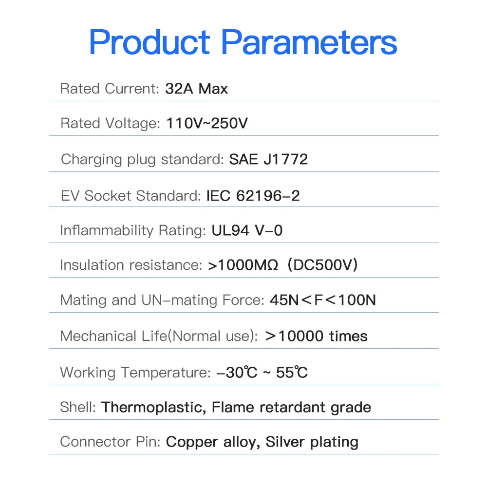 Kolanky Type2 To Type1 EV Charger Adapter Converter IEC 62196 16A 32A J1772 For Electric Vehicle Charging Connector