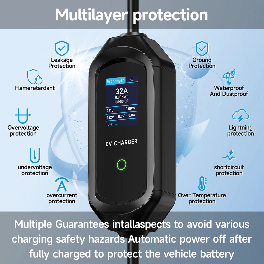 AFYEEV 32A 7.2KW Type2 Type1EV Charger Portable GB/T Electric Vehicle Charger EVSE Charging Cable WiFi Bluetooth APP Control
