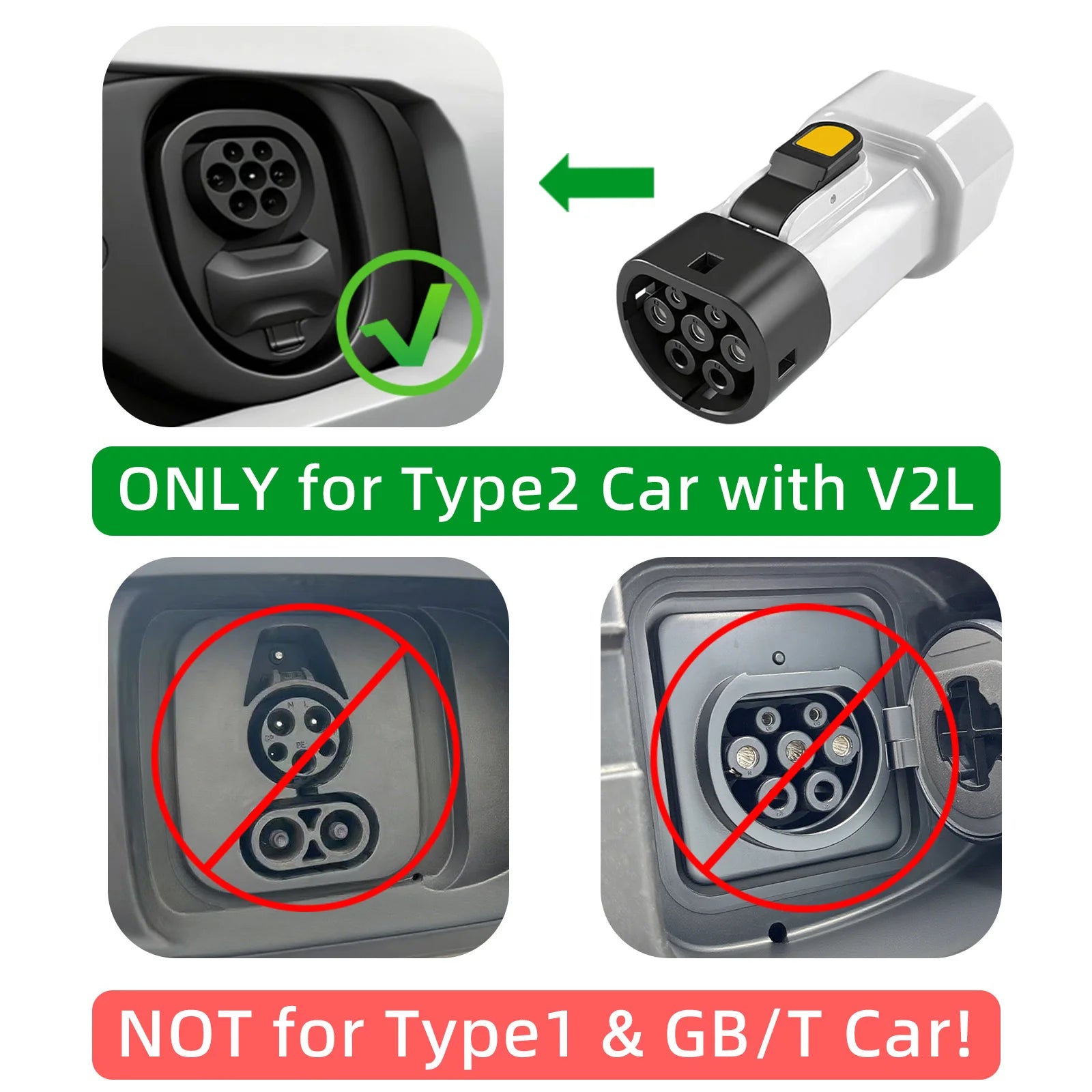 EVqiaoyi Type2 V2L Discharger Adapter 16A 3.5KW Type2 Car Discharge Plug with EU Socket for Camping, BYD Jaecoo MG Renault