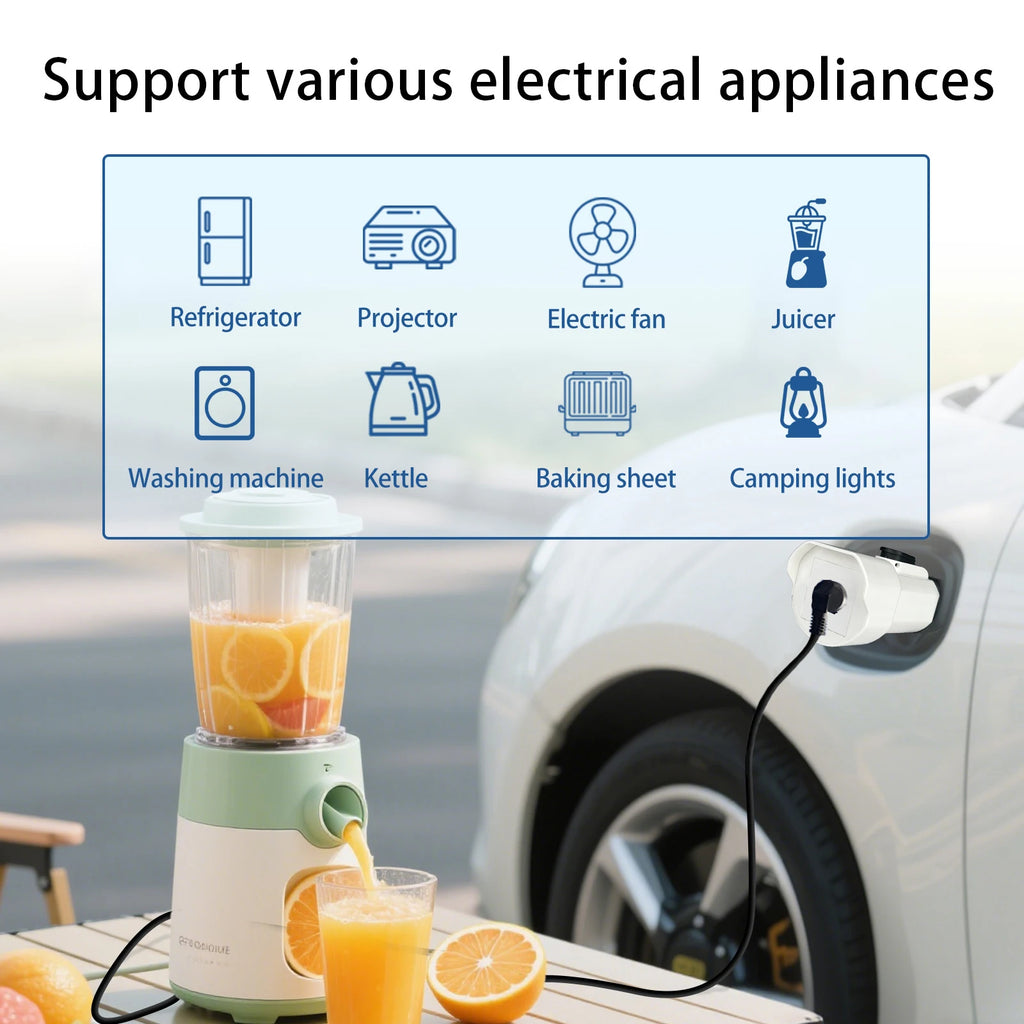 EVqiaoyi Type2 V2L Discharger Adapter 16A 3.5KW Type2 Car Discharge Plug with EU Socket for Camping, BYD Jaecoo MG Renault