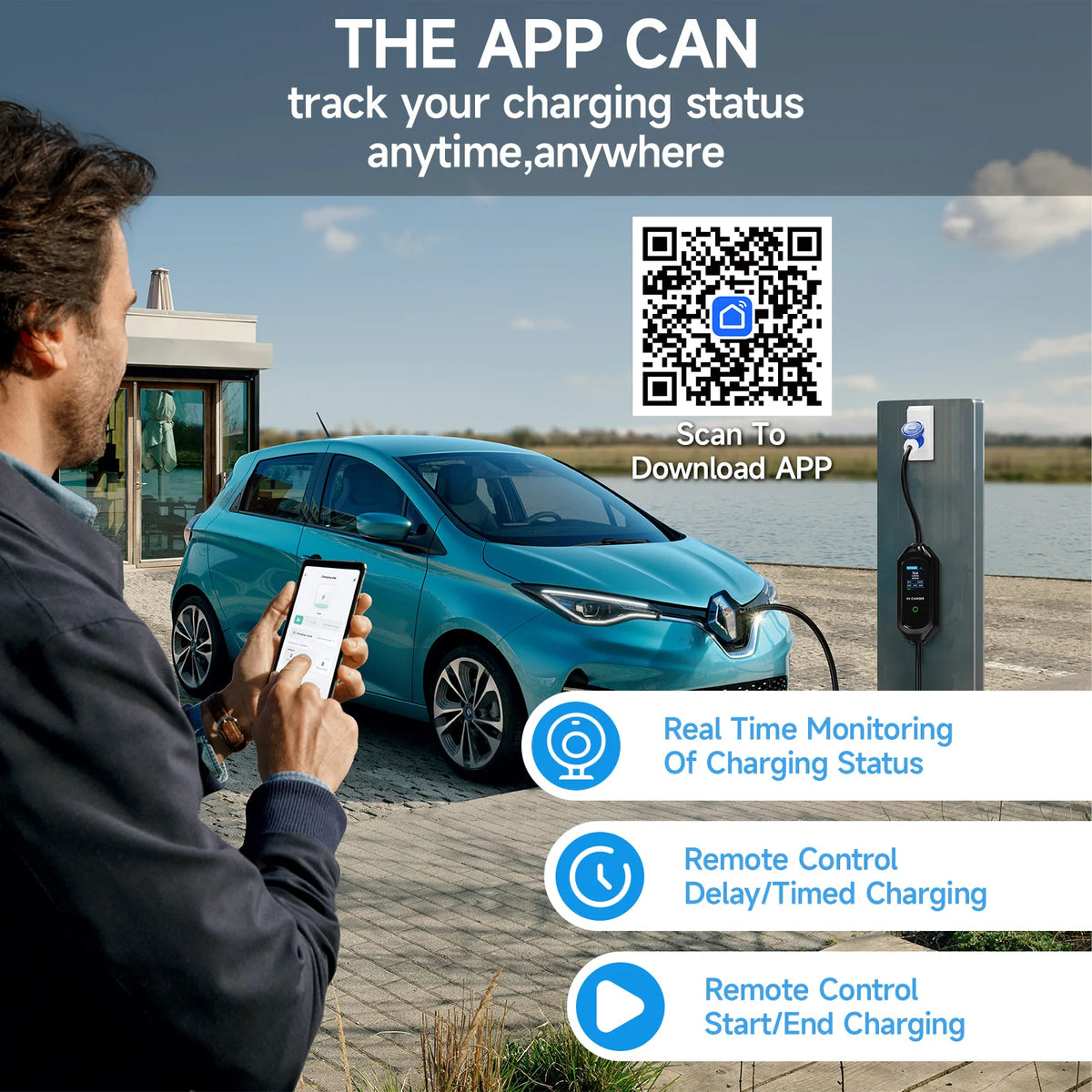 AFYEEV 32A 7.2KW Type2 Type1EV Charger Portable GB/T Electric Vehicle Charger EVSE Charging Cable WiFi Bluetooth APP Control