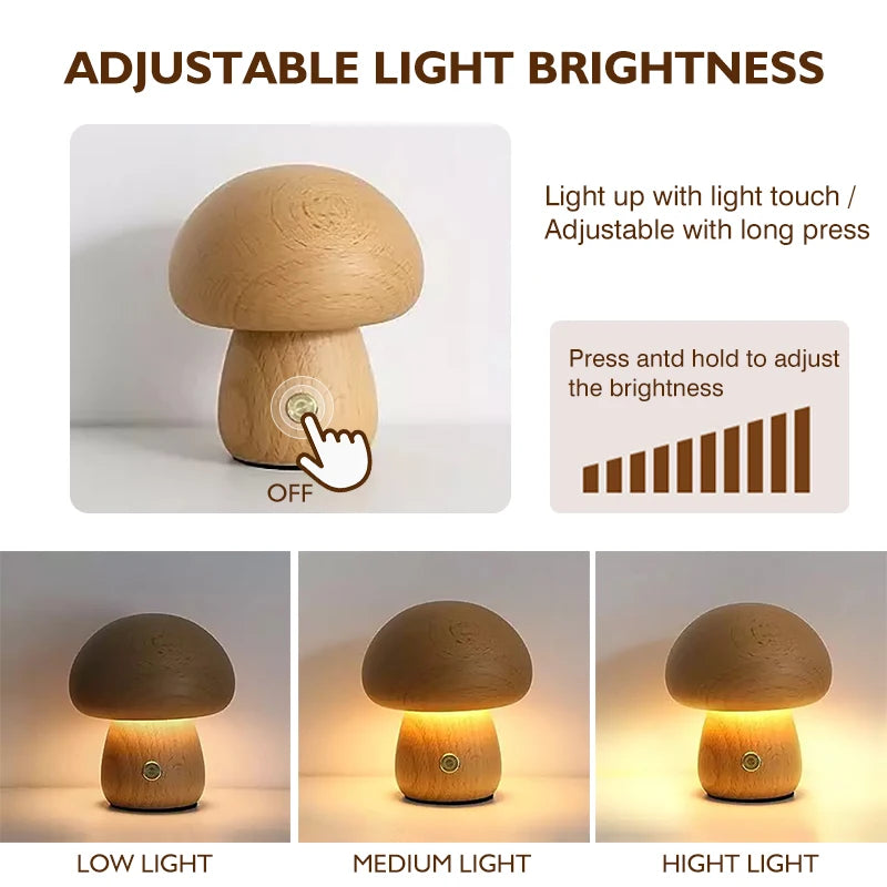 Wooden Mushrooms Night Light Touch