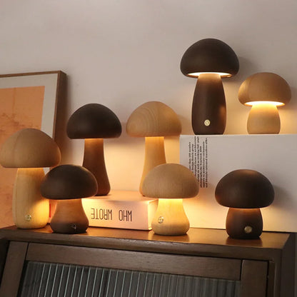 Wooden Mushrooms Night Light Touch