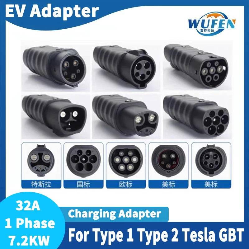 For All Standard EV Charger and EV Charging Adapter Type 1 to Type 2 Adapter Tesla to GBT Converter GBT to J1772 Charger Adapter