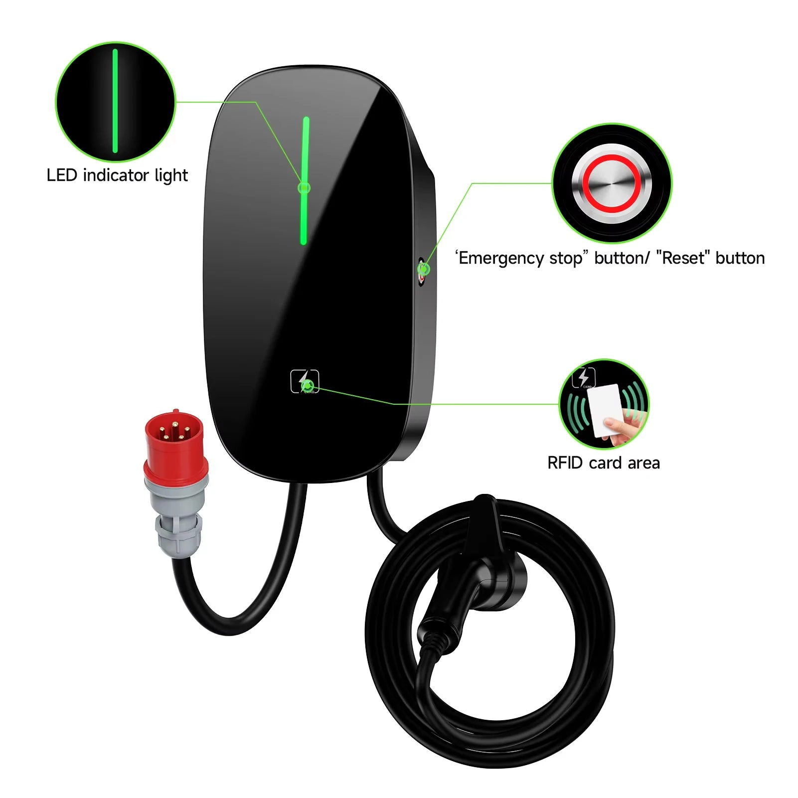 AFEEV Smart Type 2 EV Charger Wallbox – 7.6kW / 11kW / 22kW – WiFi, RFID, 5m Cable