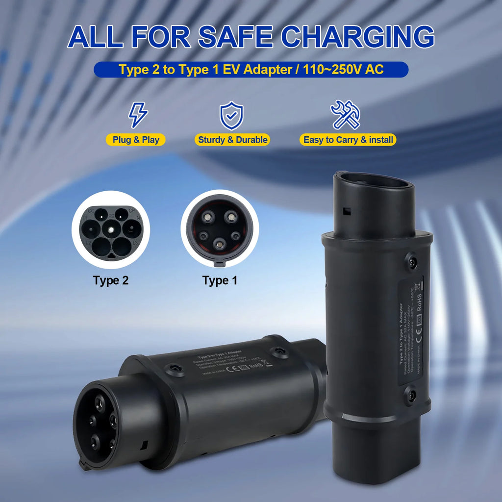 Kolanky Type2 To Type1 EV Charger Adapter Converter IEC 62196 16A 32A J1772 For Electric Vehicle Charging Connector