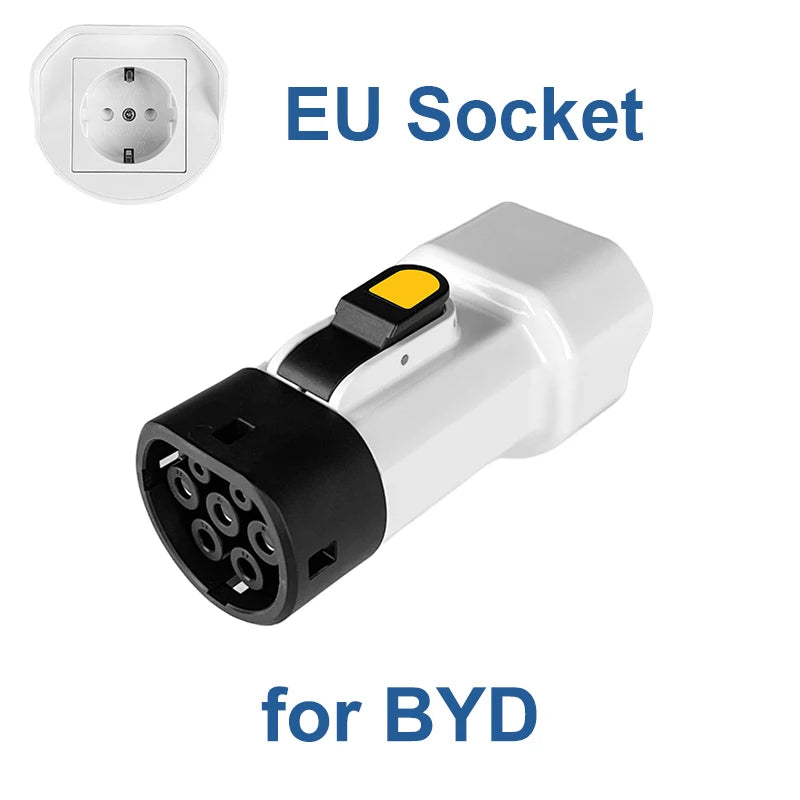 EVqiaoyi Type2 V2L Discharger Adapter 16A 3.5KW Type2 Car Discharge Plug with EU Socket for Camping, BYD Jaecoo MG Renault