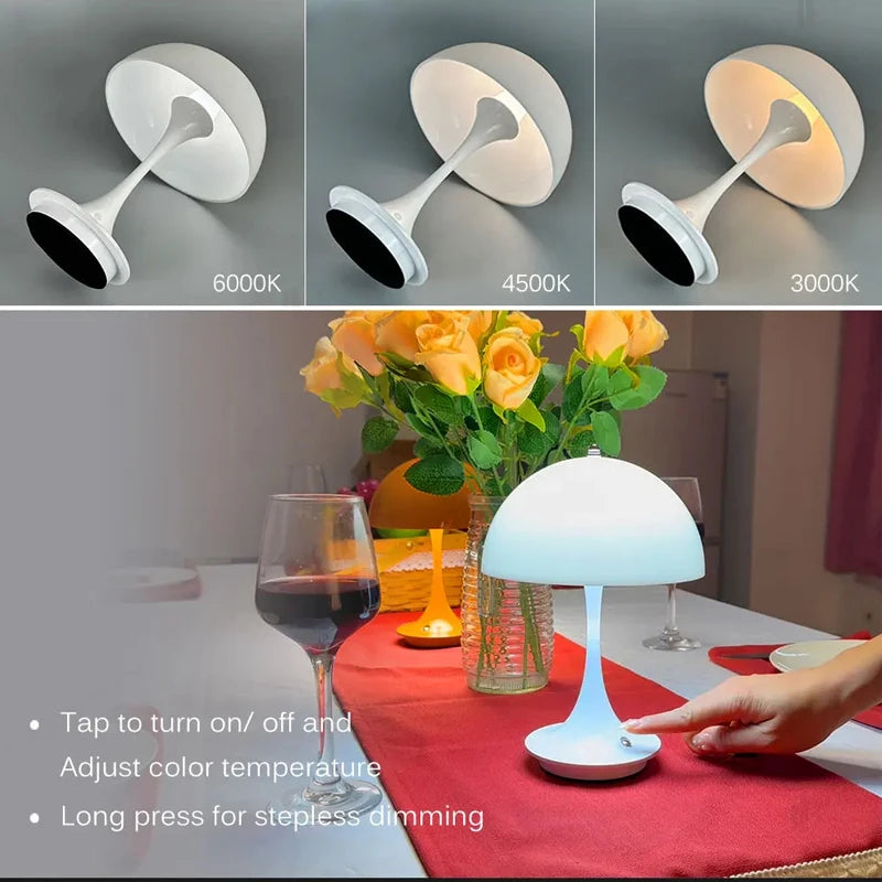 Mushroom Rechargeable LED Table Lamps 3Color Dimming Decoration Night for Hotel Portable Night Light Simple Modern Decoration